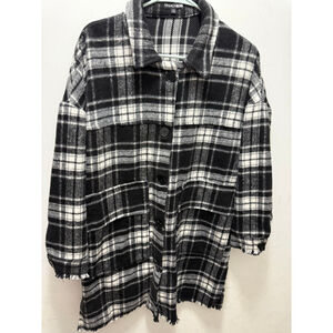 Women's Fashion Nova Black White Plaid Flannel Jacket XS